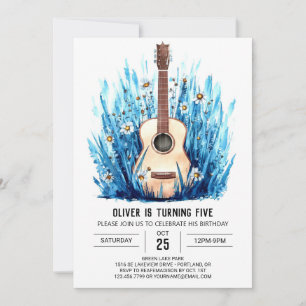 Invitación Niño Guitarra Acústico Impreso Cumpleaños