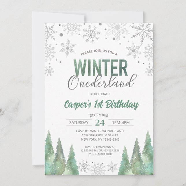 Invitación Niño Invierno de Onederland Snowflakes Primer cump (Anverso)