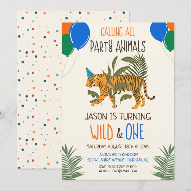 Invitación Niño invitado a cumpleaños de zoológico salvaje y  (Anverso / Reverso)