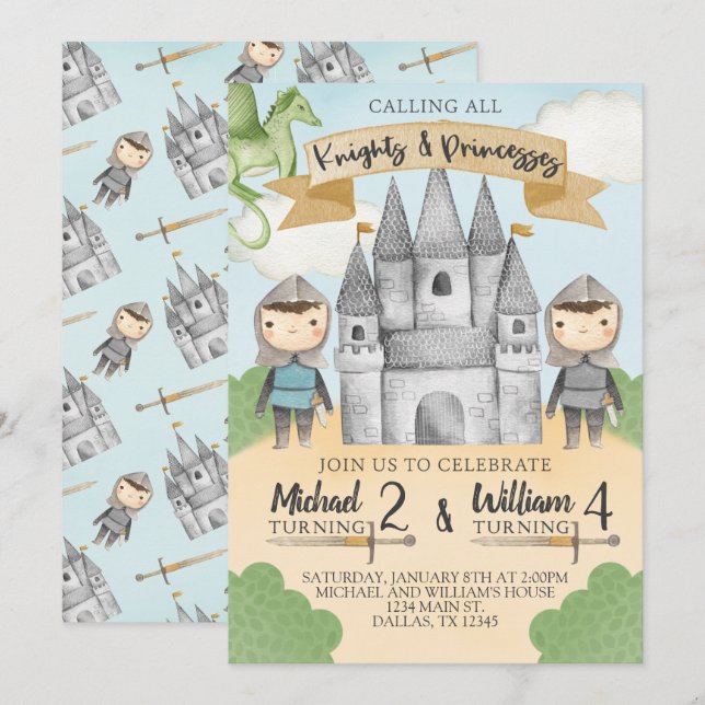 Invitación Niño invitado a fiesta de cumpleaños de caballero  (Anverso / Reverso)