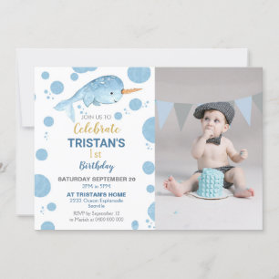 Invitación Niño invitado a foto de cumpleaños de Narwhal