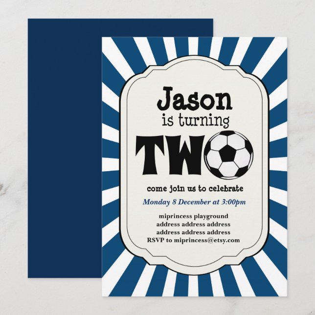 Invitación niño invitando a dos partidos de fútbol (Anverso / Reverso)