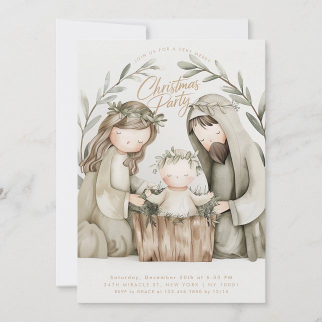 Invitación Niño Jesús María Natividad Navidades religiosos (Anverso)