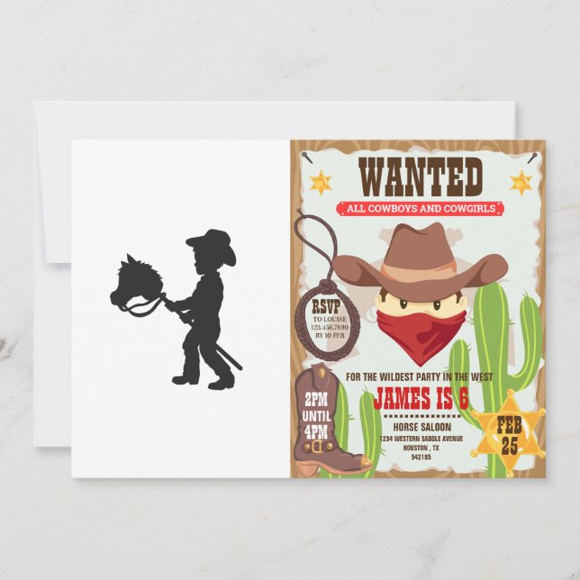 Invitación Niño jugando Cowboy - Elige el color de fondo (Anverso)