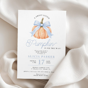 Invitación Niño lazo azul calabaza pequeña ducha de bebé eleg