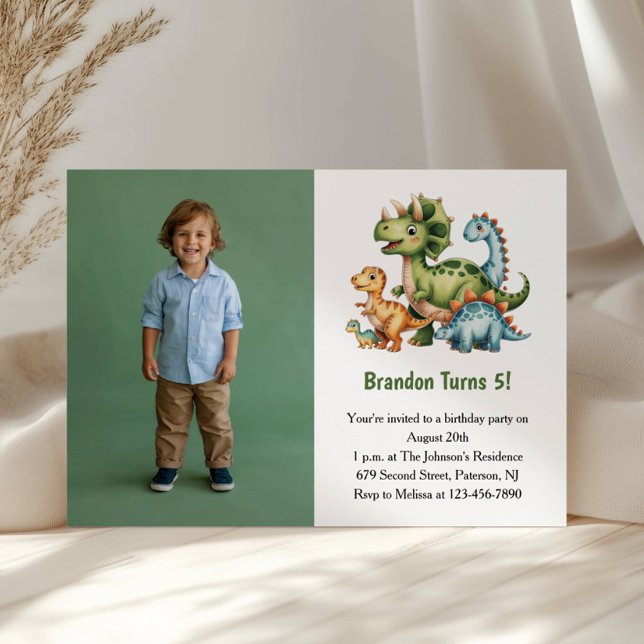 Invitación Niño lindo Dinosaurio foto niños cumpleaños Fiesta (Subido por el creador)