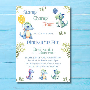 Invitación Niño lindo Dinosaurio primer Fiesta de cumpleaños
