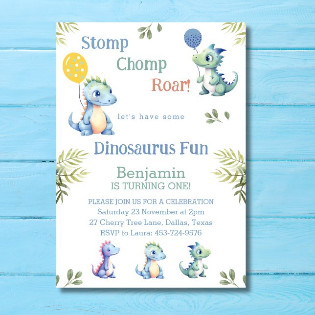 Invitación Niño lindo Dinosaurio primer Fiesta de cumpleaños (Subido por el creador)