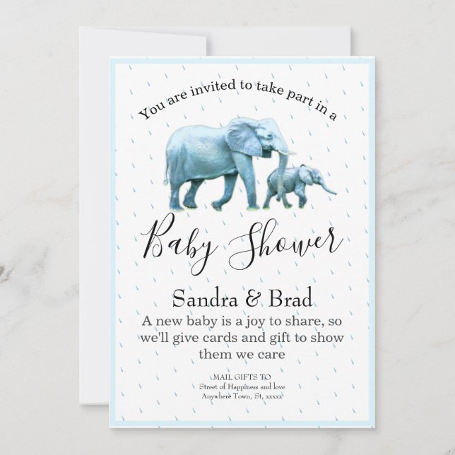 Invitación Niño lindo elefante azul elefante Baby Shower (Anverso)