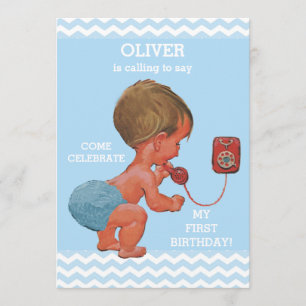 Invitación Niño lindo en los Chevrons de primer cumpleaños