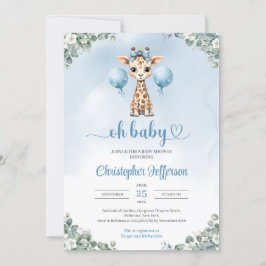 Invitación Niño lindo jirafa eucalipto ducha bebé
