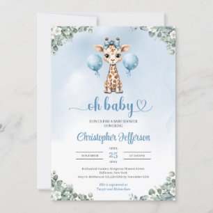 Invitación Niño lindo jirafa eucalipto ducha bebé