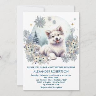 Invitación Niño lobo adorable tema bosque invernal acuarela 