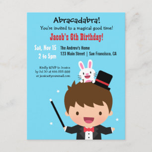Invitación Niño Mago Fiesta de Cumpleaños Mágica para Niños