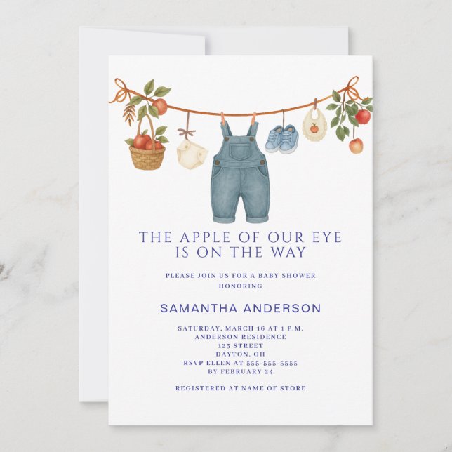Invitación Niño Manzana de Nuestros Ojos Fiesta de Bebé (Anverso)