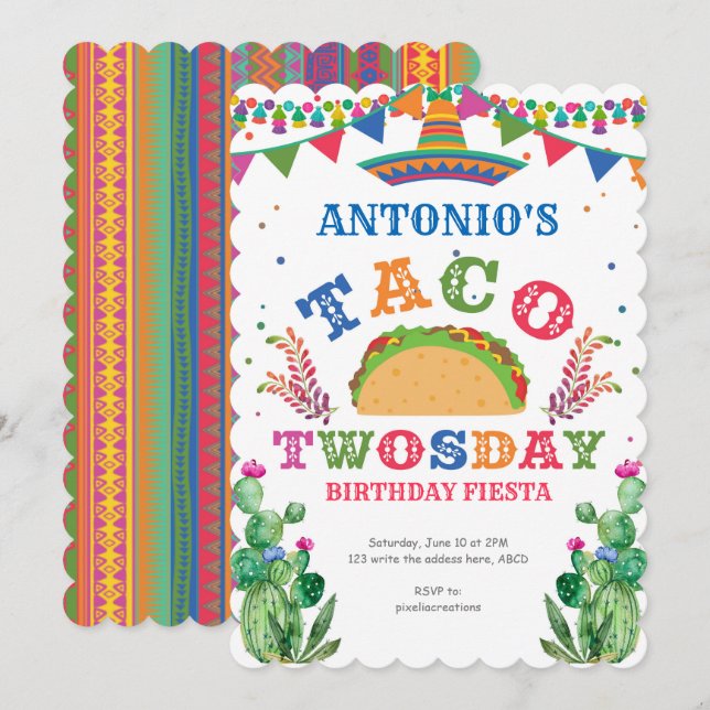 Invitación Niño, Mexica Taco segundo cumpleaños, Fiesta, segu (Anverso / Reverso)