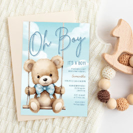 Invitación Niño minimalista es un Baby Shower de oso azul