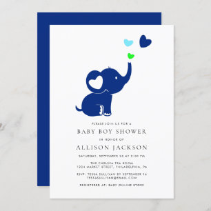 Invitación Niño Mínimo Ducha Corazón de Elefante Azul