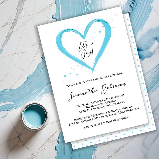 Invitación Niño moderno Baby Shower azul turbio (Subido por el creador)