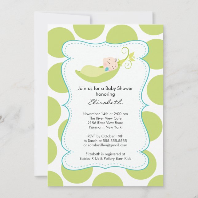 Invitación Niño Moderno En Pea Pod Baby Shower (Anverso)