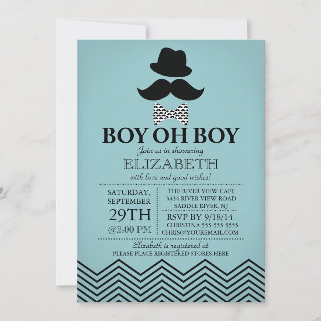 Invitación Niño moderno Oh niño pequeño hombre bigote Baby Sh (Anverso)