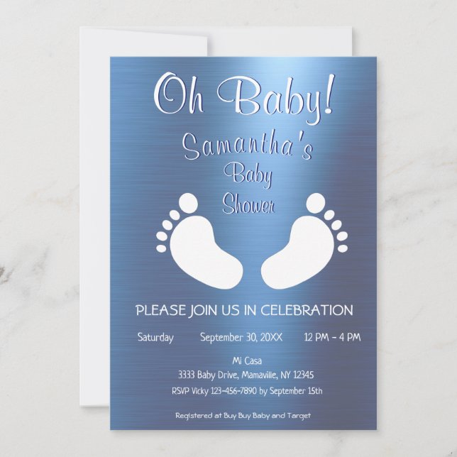 Invitación Niño Moderno Oh Pies De Bebé Baby Shower (Anverso)