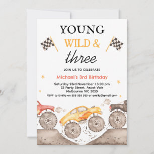 Invitación Niño Monstruo Amarillo Camión Joven Salvaje Tres C