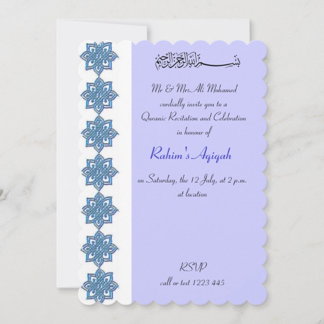 Invitación Niño musulmán aqiqa azul (Anverso)
