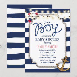 Invitación Niño Náutico Baby Shower Banda de la Marina de Oro