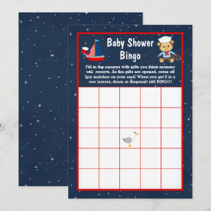 Invitación Niño Náutico Mono Rojo y Azul Marino Bingo de Baby