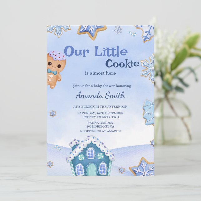 Invitación Niño Navidad de invierno de Little Cookie Baby Sho (Anverso de pie)