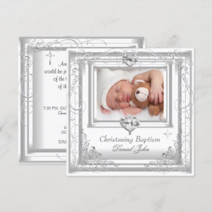 Invitación Niño Niña Blanco Bautizo Bautismo Cruz