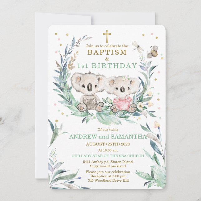 Invitación Niño Niña Gemelos Bautizo y Cumpleaños (Anverso)