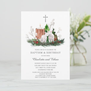 Invitación Niño Niña Gemelos Invierno Bautizo y Cumpleaños