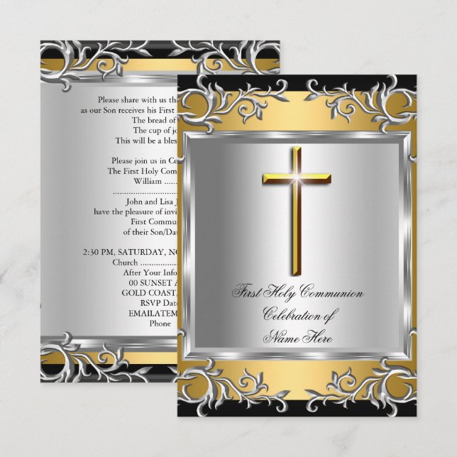 Invitación Niño Niña Primera Comunión Plata Oro SML (Anverso / Reverso)