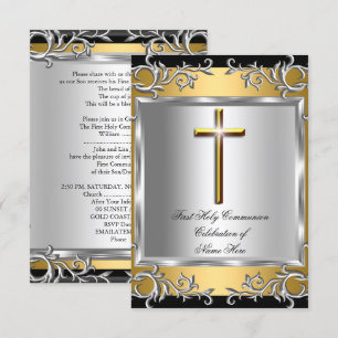 Invitación Niño Niña Primera Comunión Santa Plata Oro SML
