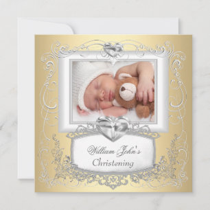 Invitación Niño Niño Niña Oro Crema Bautizo Bautismo Cruz