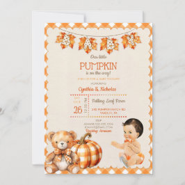 Invitación Niño niño Otoño Teddy Bear Hojas de calabaza