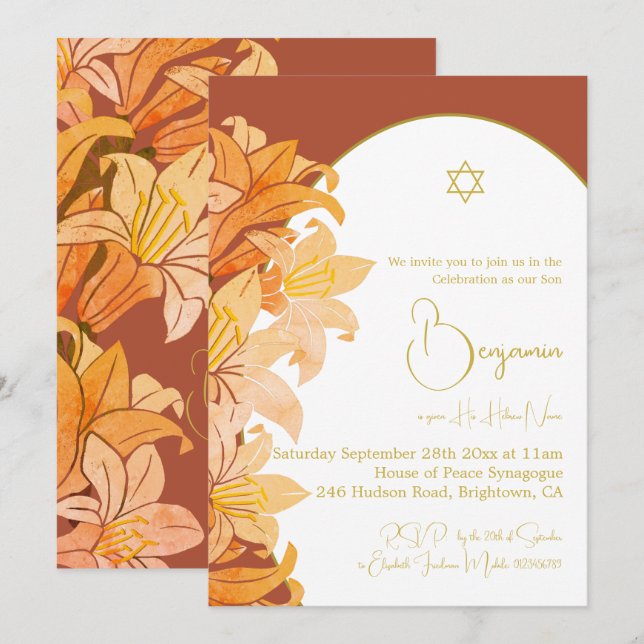 Invitación Niño Nombrando a Naranja quemado judío hebreo (Anverso / Reverso)