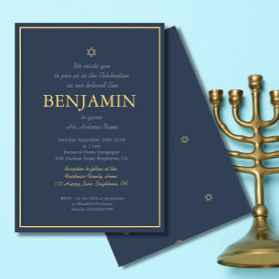 Invitación Niño Nombrando Ceremonia Hebreo Judío Amarillo Azu