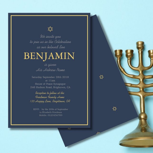 Invitación Niño Nombrando Ceremonia Hebreo Judío Amarillo Azu (Subido por el creador)