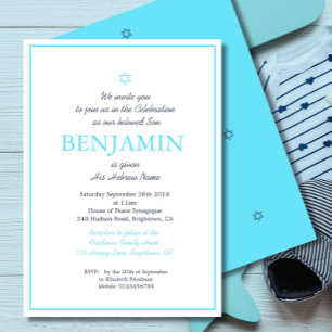 Invitación Niño Nombrando Ceremonia Judío Azul Moderno