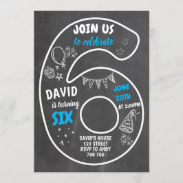 Invitación Niño número 6 cumpleaños número 6 azul