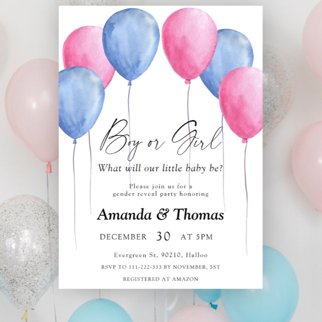 Invitación Niño o chica - Globos - revelación de género (Subido por el creador)