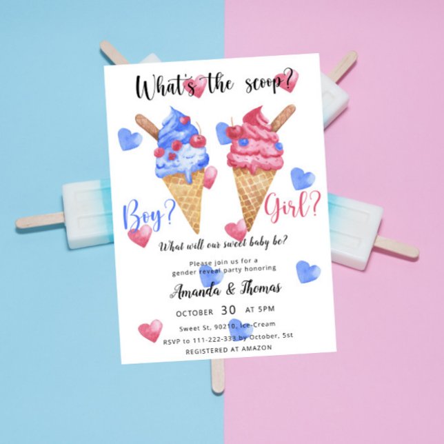 Invitación Niño o chica - Helado Crema - fiesta de revelación (Subido por el creador)