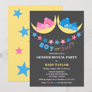 Invitación Niño O Chica Teddy Osos Fiesta De Revelación De Gé