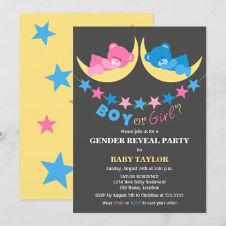 Invitación Niño O Chica Teddy Osos Fiesta De Revelación De Gé