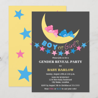 Invitación Niño O Chica Teddy Osos Fiesta De Revelación De Gé