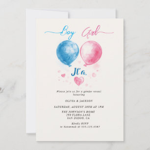 Invitación Niño o Chica y globos Fiesta de revelación de géne