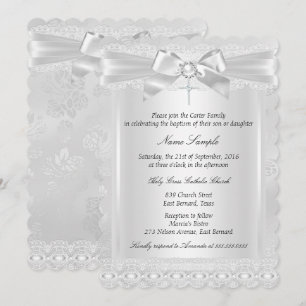 Invitación Niño o Niña Encaje Blanco Cruz Bautizo